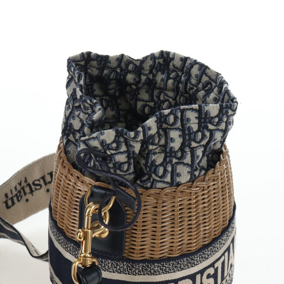 Christian Dior Oblique Shoulder Bag Rattan 2way Navy Gold Auth 206256SAM