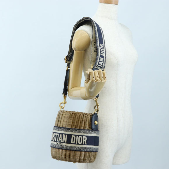 Christian Dior Oblique Shoulder Bag Rattan 2way Navy Gold Auth 206256SAM