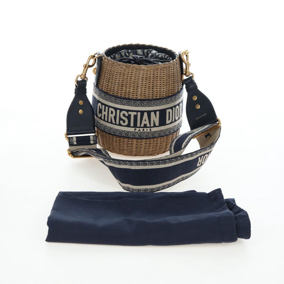 Christian Dior Oblique Shoulder Bag Rattan 2way Navy Gold Auth 206256SAM