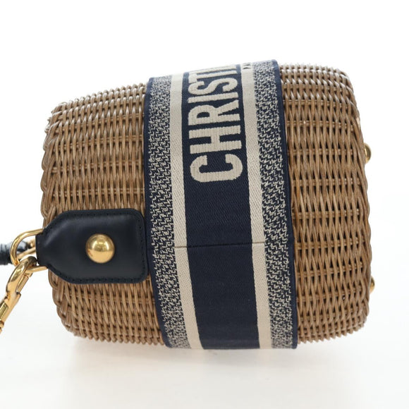 Christian Dior Oblique Shoulder Bag Rattan 2way Navy Gold Auth 206256SAM