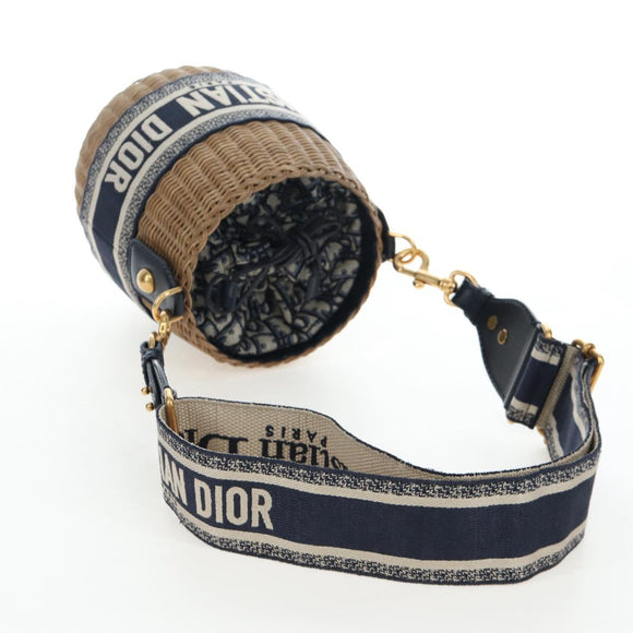 Christian Dior Oblique Shoulder Bag Rattan 2way Navy Gold Auth 206256SAM