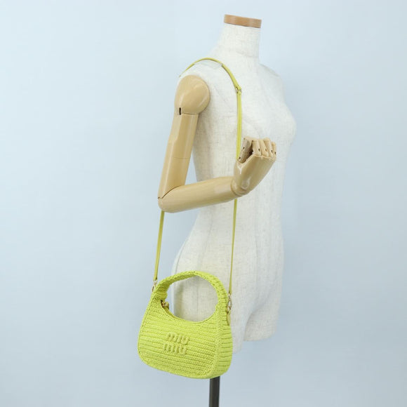 Miu Miu Wonder Hand Bag straw 2way Yellow Gold Auth 206257SAM
