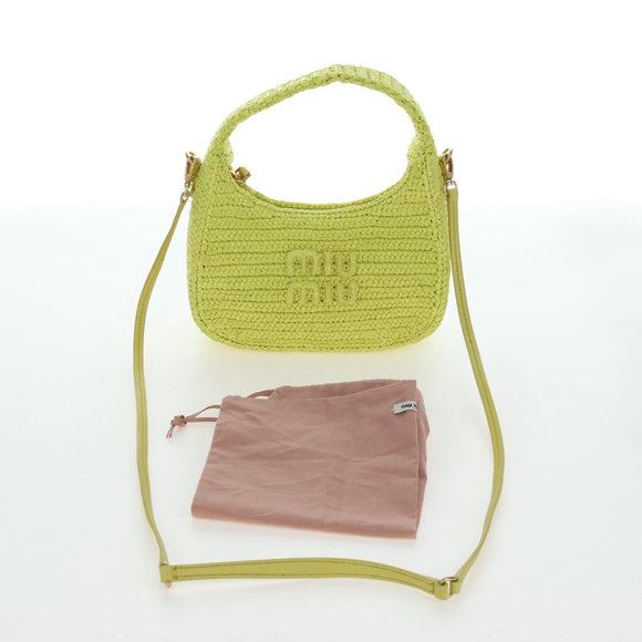 Miu Miu Wonder Hand Bag straw 2way Yellow Gold Auth 206257SAM