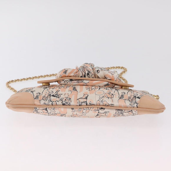 CHANEL Choco Bar Chain Shoulder Bag Silk Pink Gold CC Auth 206258SAM