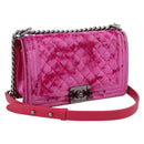 CHANEL Matelasse Boy Chanel Chain Shoulder Bag Velor Pink Silver CC Auth 206259M-1