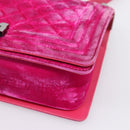 CHANEL Matelasse Boy Chanel Chain Shoulder Bag Velor Pink Silver CC Auth 206259M-10