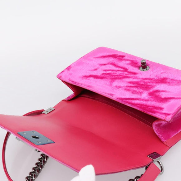 CHANEL Matelasse Boy Chanel Chain Shoulder Bag Velor Pink Silver CC Auth 206259M