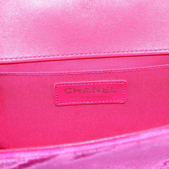 CHANEL Matelasse Boy Chanel Chain Shoulder Bag Velor Pink Silver CC Auth 206259M