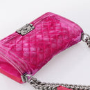 CHANEL Matelasse Boy Chanel Chain Shoulder Bag Velor Pink Silver CC Auth 206259M-6