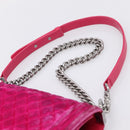 CHANEL Matelasse Boy Chanel Chain Shoulder Bag Velor Pink Silver CC Auth 206259M-8