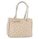 Christian Dior Trotter Canvas Chain Tote Bag PVC Ivory Silver Auth 206261A-1