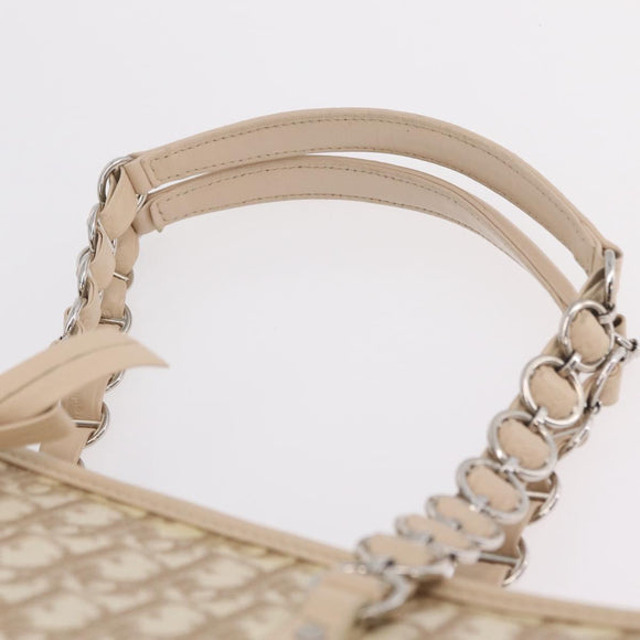 Christian Dior Trotter Canvas Chain Tote Bag PVC Ivory Silver Auth 206261A