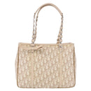 Christian Dior Trotter Canvas Chain Tote Bag PVC Ivory Silver Auth 206261A-13