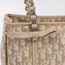 Christian Dior Trotter Canvas Chain Tote Bag PVC Ivory Silver Auth 206261A-23