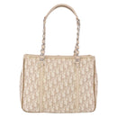 Christian Dior Trotter Canvas Chain Tote Bag PVC Ivory Silver Auth 206261A-2