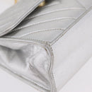 CHANEL V Stitch Hand Bag Lamb Skin Silver Gold CC Auth 206262SAV-16
