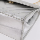 CHANEL V Stitch Hand Bag Lamb Skin Silver Gold CC Auth 206262SAV-14