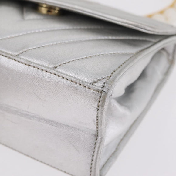 CHANEL V Stitch Hand Bag Lamb Skin Silver Gold CC Auth 206262SAV