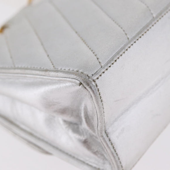 CHANEL V Stitch Hand Bag Lamb Skin Silver Gold CC Auth 206262SAV