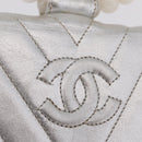 CHANEL V Stitch Hand Bag Lamb Skin Silver Gold CC Auth 206262SAV-17