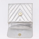 CHANEL V Stitch Hand Bag Lamb Skin Silver Gold CC Auth 206262SAV-10