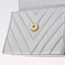CHANEL V Stitch Hand Bag Lamb Skin Silver Gold CC Auth 206262SAV-20