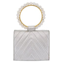 CHANEL V Stitch Hand Bag Lamb Skin Silver Gold CC Auth 206262SAV-3