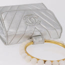 CHANEL V Stitch Hand Bag Lamb Skin Silver Gold CC Auth 206262SAV-8