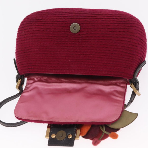 FENDI Mamma Baguette Shoulder Bag Wool Red Gold 8BR180 Auth 206269SM