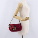 FENDI Mamma Baguette Shoulder Bag Wool Red Gold 8BR180 Auth 206269SM-30