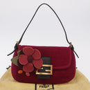 FENDI Mamma Baguette Shoulder Bag Wool Red Gold 8BR180 Auth 206269SM-12