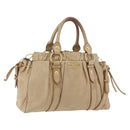Miu Miu Vitellolux Matelasse Hand Bag Leather 2way Beige Gold Auth 206271A-1
