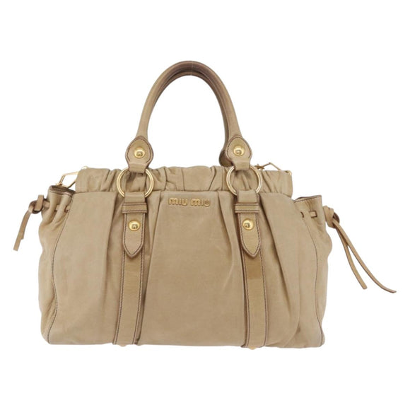 Miu Miu Vitellolux Matelasse Hand Bag Leather 2way Beige Gold Auth 206271A