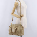 Miu Miu Vitellolux Matelasse Hand Bag Leather 2way Beige Gold Auth 206271A-29