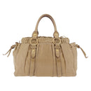 Miu Miu Vitellolux Matelasse Hand Bag Leather 2way Beige Gold Auth 206271A-5