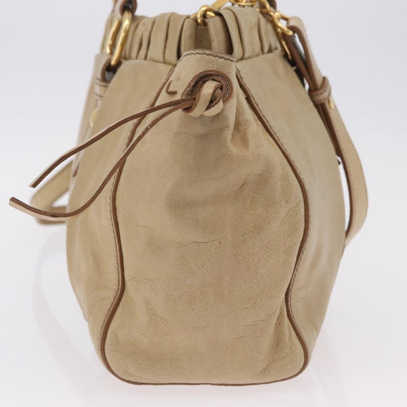Miu Miu Vitellolux Matelasse Hand Bag Leather 2way Beige Gold Auth 206271A