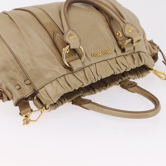 Miu Miu Vitellolux Matelasse Hand Bag Leather 2way Beige Gold Auth 206271A
