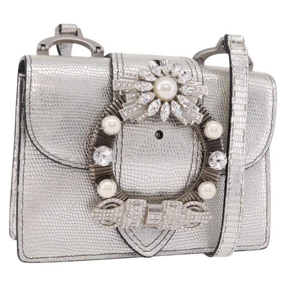 Miu Miu Shoulder Bag Leather Silver Auth 206274M