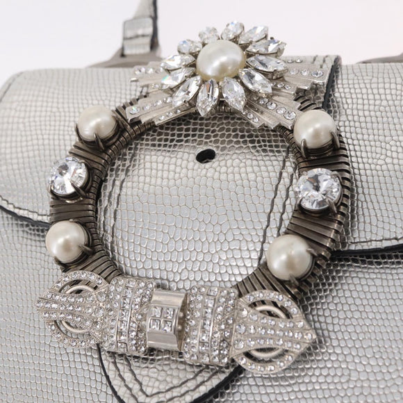 Miu Miu Shoulder Bag Leather Silver Auth 206274M