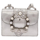 Miu Miu Shoulder Bag Leather Silver Auth 206274M-13