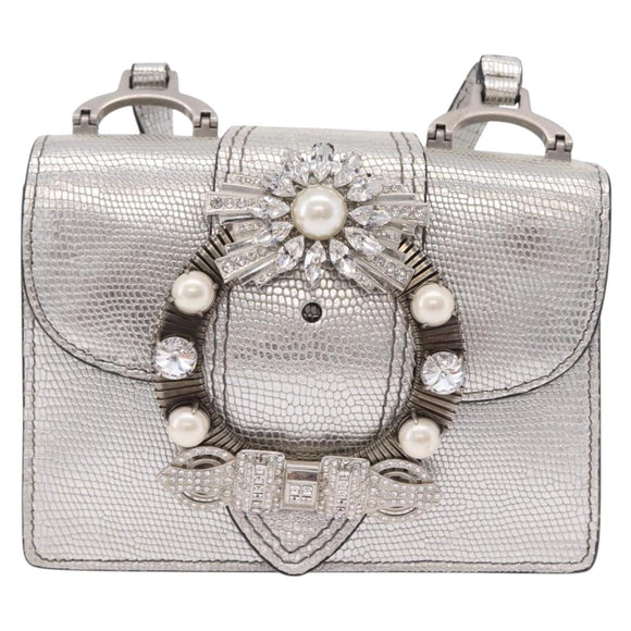 Miu Miu Shoulder Bag Leather Silver Auth 206274M