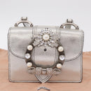 Miu Miu Shoulder Bag Leather Silver Auth 206274M-12