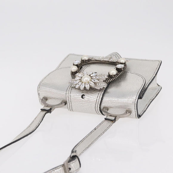 Miu Miu Shoulder Bag Leather Silver Auth 206274M