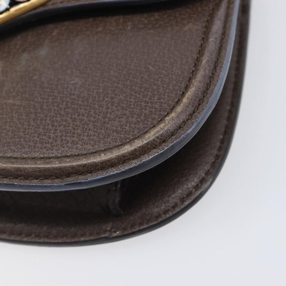 GUCCI Web Sherry Line Shoulder Bag Leather Brown Gold 500756 Auth 206277M
