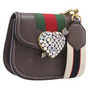 GUCCI Web Sherry Line Shoulder Bag Leather Brown Gold 500756 Auth 206277M-1