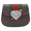 GUCCI Web Sherry Line Shoulder Bag Leather Brown Gold 500756 Auth 206277M-13
