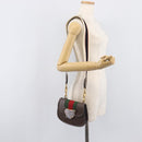 GUCCI Web Sherry Line Shoulder Bag Leather Brown Gold 500756 Auth 206277M-29