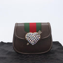 GUCCI Web Sherry Line Shoulder Bag Leather Brown Gold 500756 Auth 206277M-12