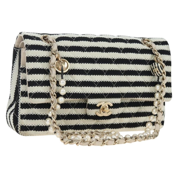 CHANEL Matelasse 25 Chain Shoulder Bag Canvas White Gold CC Auth 206278SM