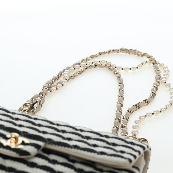 CHANEL Matelasse 25 Chain Shoulder Bag Canvas White Gold CC Auth 206278SM